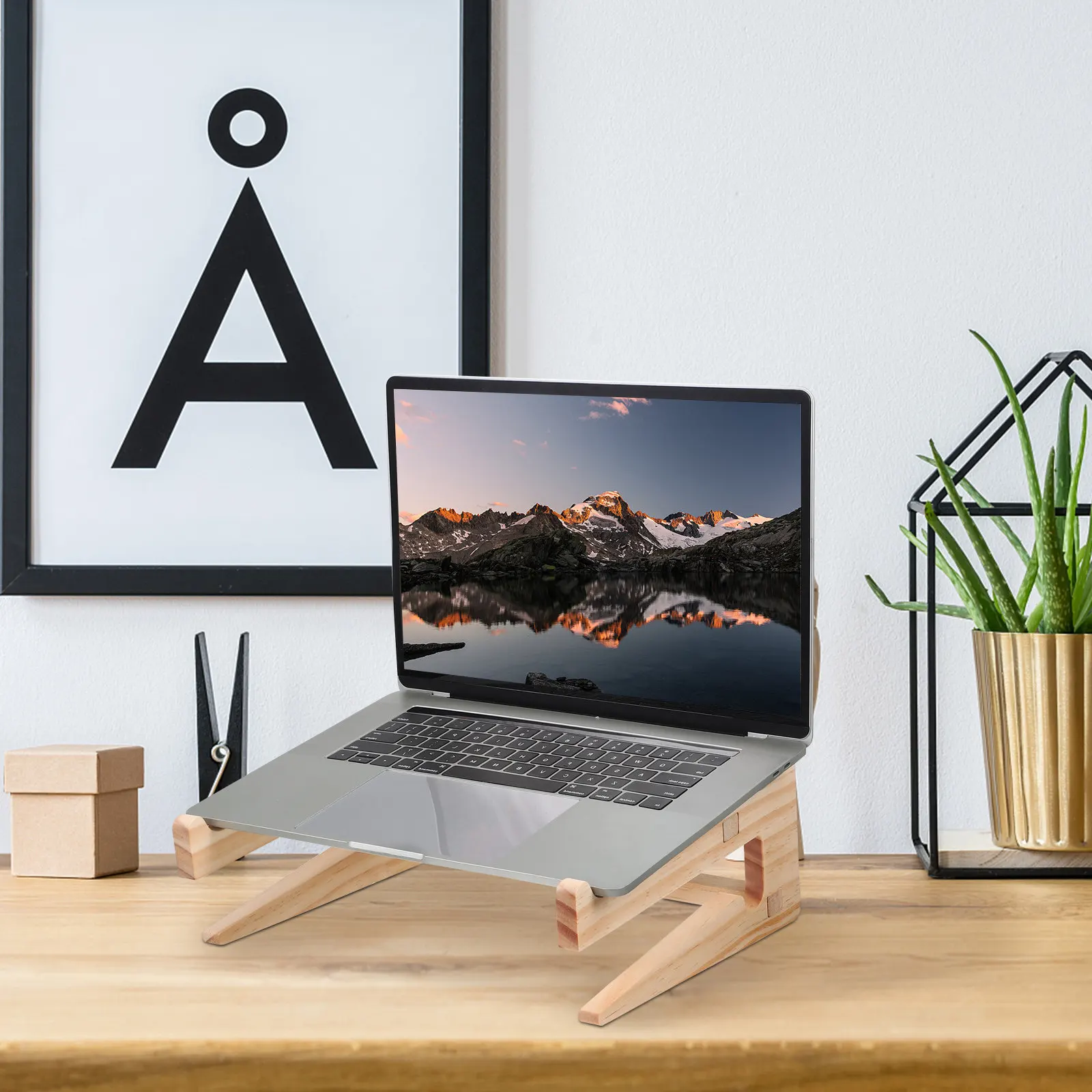 Premium Wood Laptop Stand Adjustable Ergonomic Riser for Healthy Posture Laptop Holder Desktop Bed Table Storage Stand