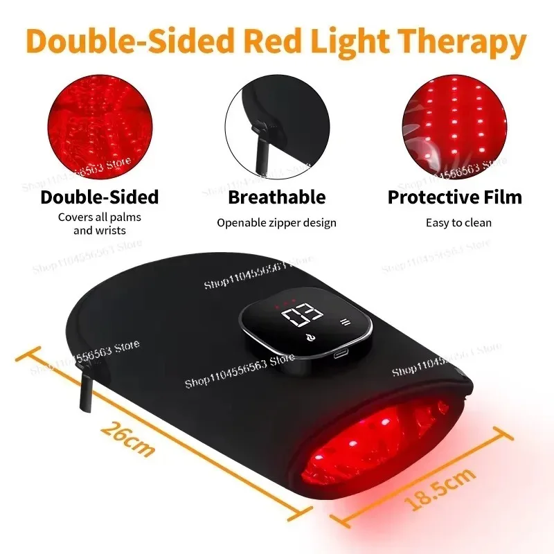 Red & Infrared Light Therapy Device for Hand Pain Relief - Double-Side LED Near Infrared Glove for Arthritis Fingers & Wrist