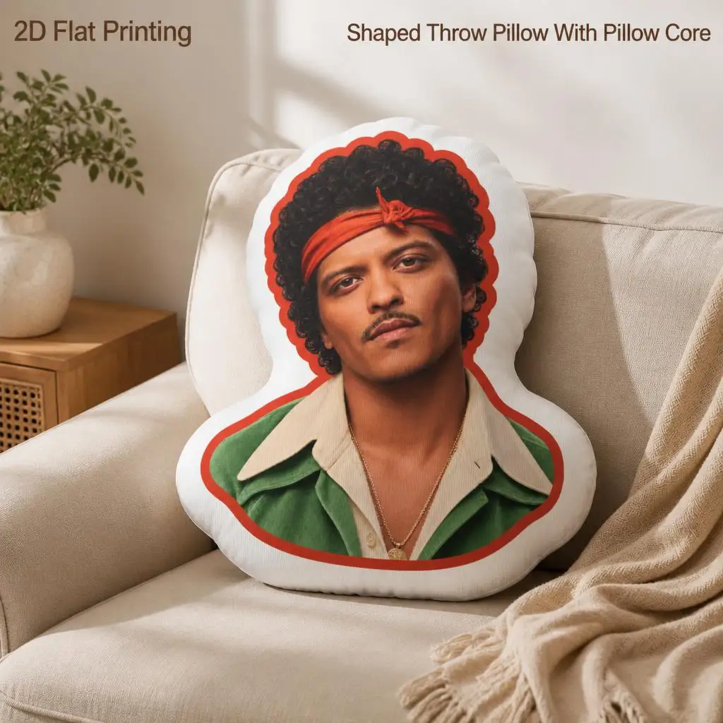 Bruno Mars Shaped Throw Pillow Singer Portrait Cushion Stuffed Decorative Pillow Music Fan Gift for Sofa Office Home Decor