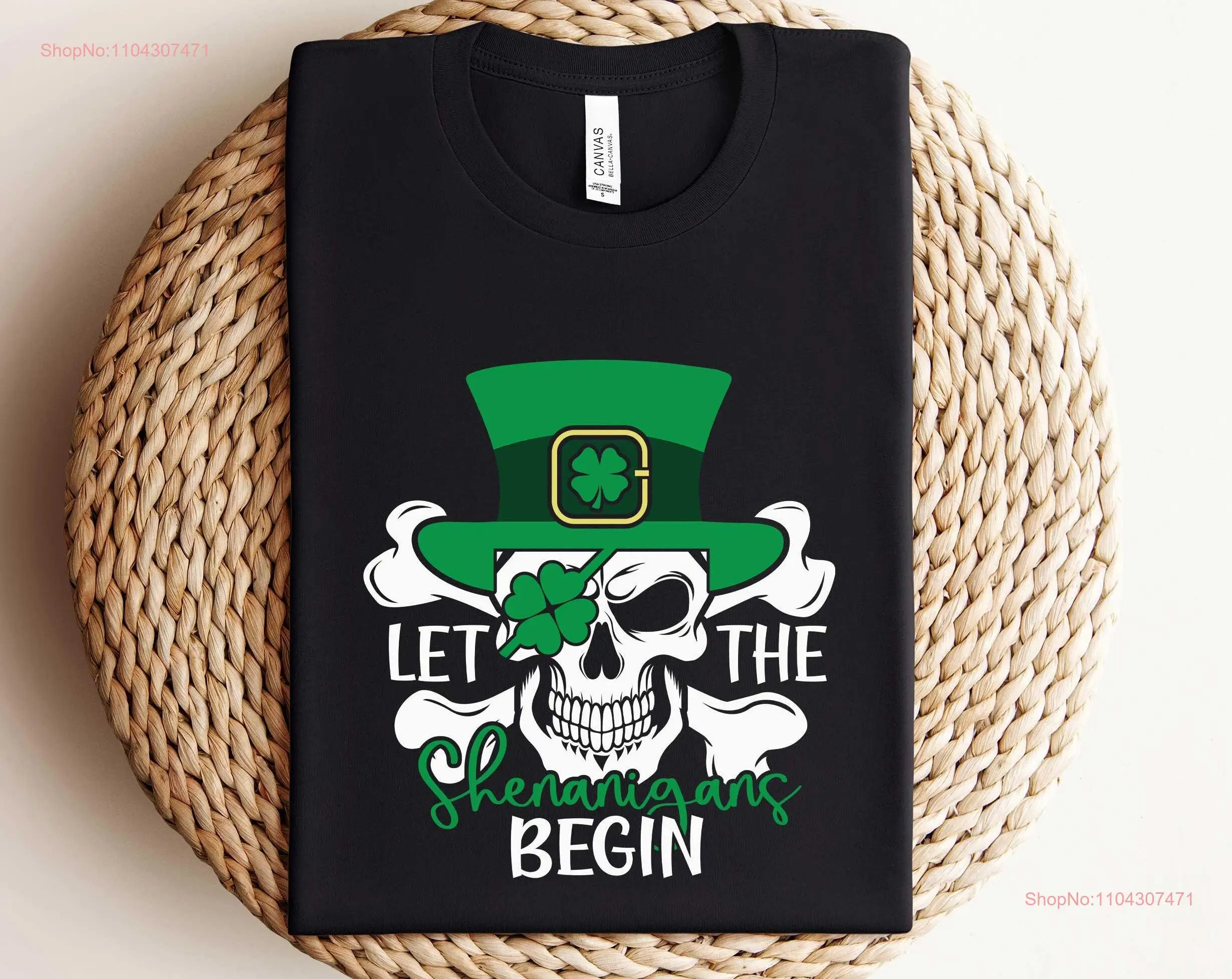 Let The Shenanigans Begin T Shirt Patrick Day SweaT Funny Skeleton Skull long or short sleeves