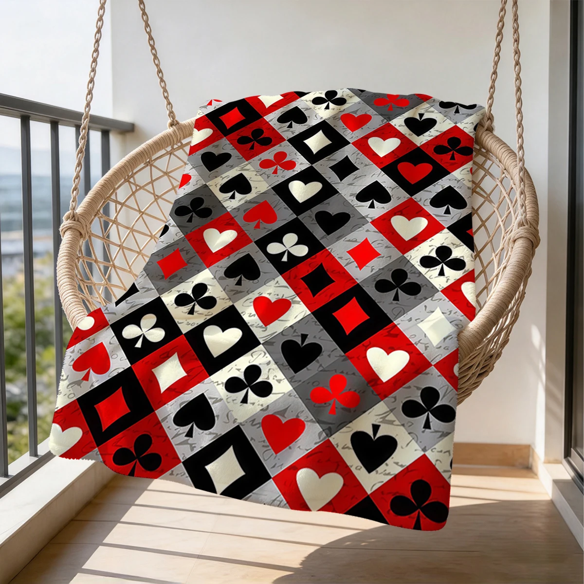 Red Black Poker Suits Argyle Flannel Blanket Warm Soft Halloween Christmas Couch Warm Cozy Decorative Decor Gift for All Season