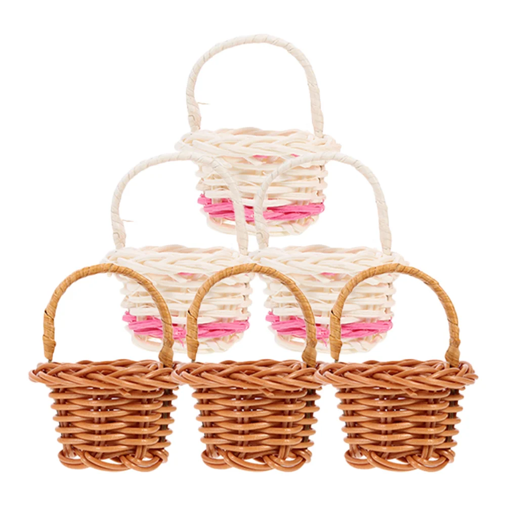 6 Pcs Rattan Flower Basket Rustic Mini Wicker Baskets Red Riding Hood Small with Lid Plants Decor Picnic Woven Micro Scene