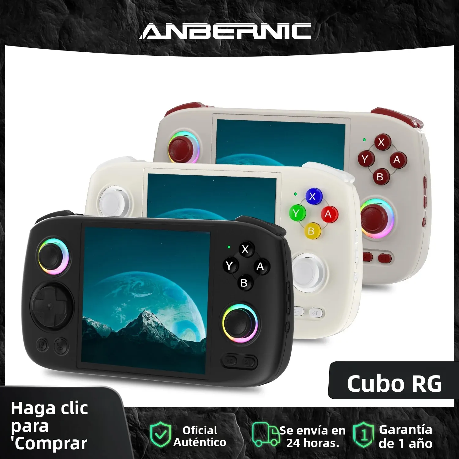 Consola de juegos retro portátil Anbernic RG Cube de 64 bits con Android 13, Unisoc T820, pantalla IPS de 3.95 pulgadas, joystick Hall y efecto de iluminación RGB.