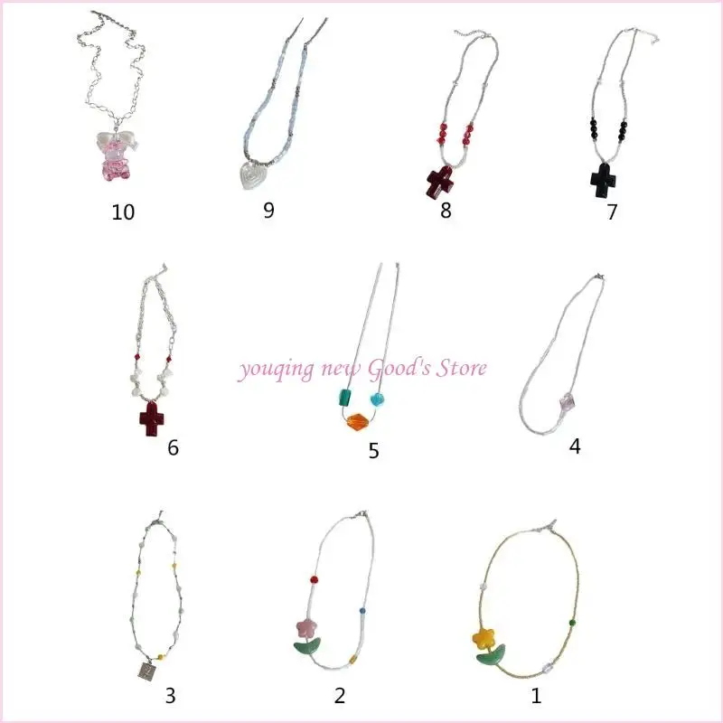 57QA Beaded Choker Fashion Clavicle Chain Women Jewelry Flower Pendant Necklace