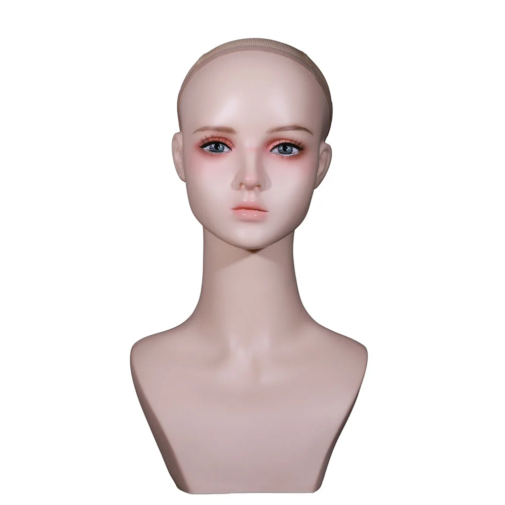 Light Skin Sweet Makeup Dummy Head Narrow Shoulder Bust Mannequin Head For Displaying Wigs, Necklaces, Earrings And Headwear