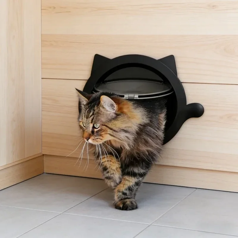 

Lockable 4-Way Control Cat Flap Pet Safe Mounting Door For Interior Exterior Doors Walls Hidden Cat Litter Box Pet Accessories