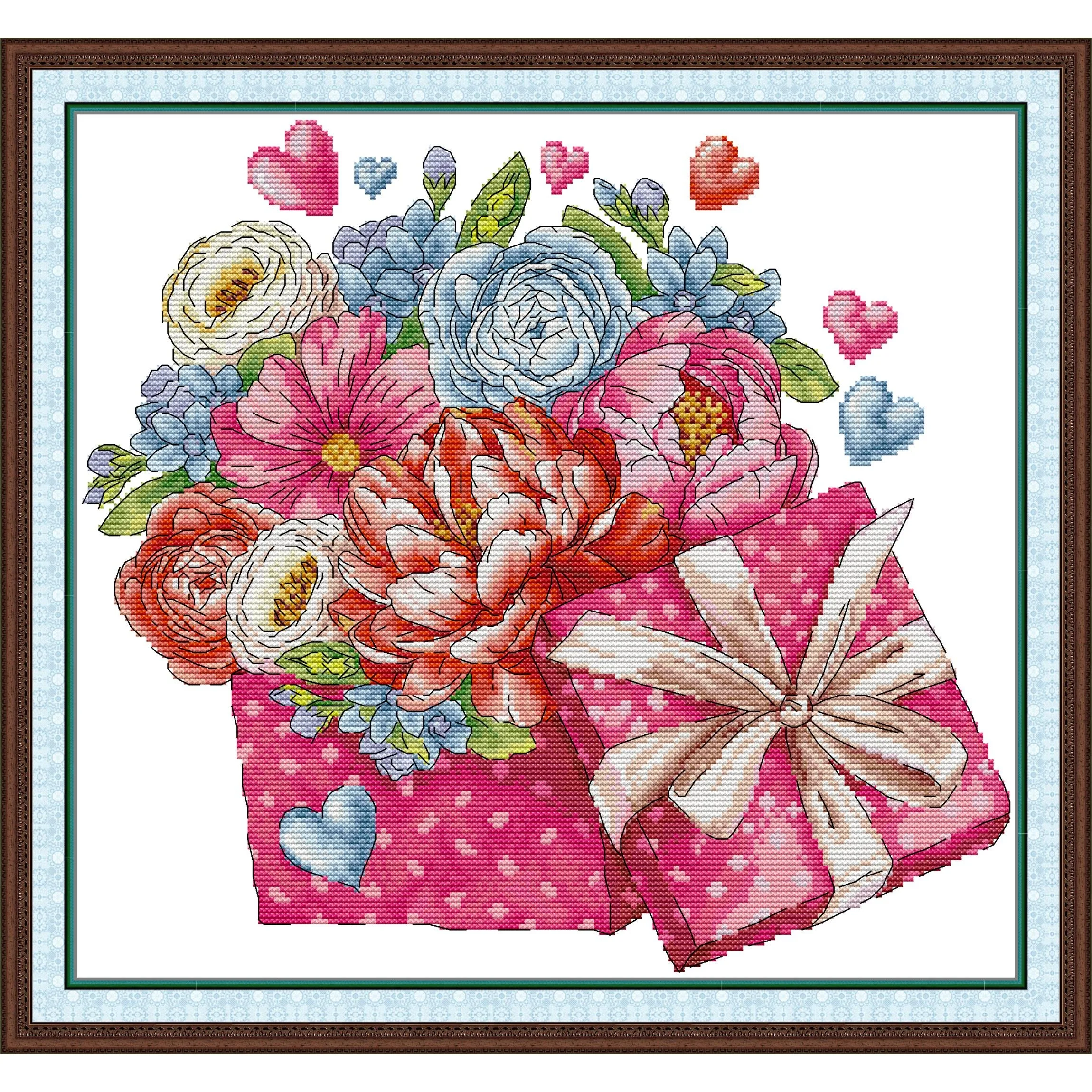 

Набор для вышивки крестом Joy Sunday с предварительной печатью, легкий узор, набор для вышивки из штампованной ткани Аида, подарочная коробка с цветами