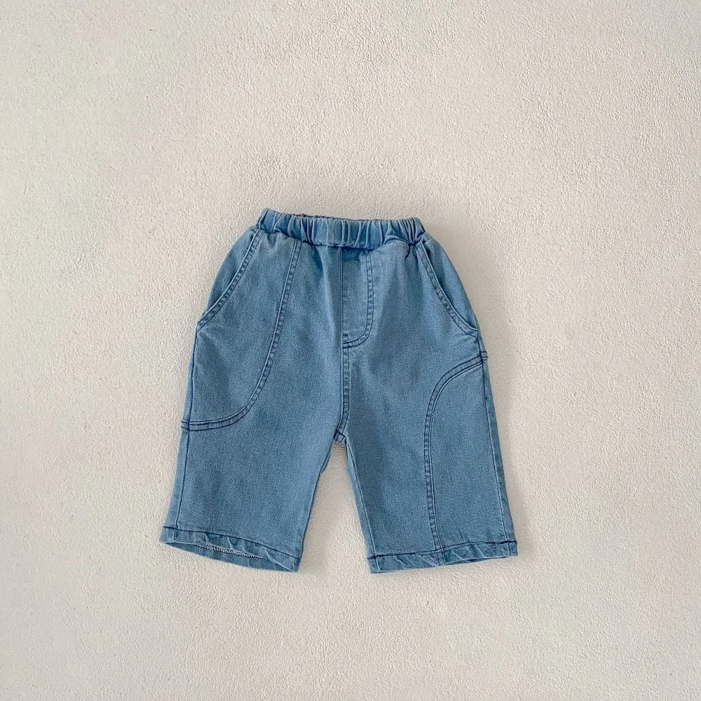 

1-5Years Toddler Kids Jeans Solid Color Elastic Waist Wide Leg Cotton Denim Pant Loose Trousers Soft Bottom Summer Clothes