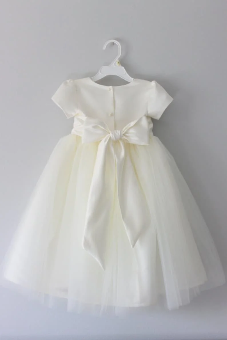 The Angela Dress: Handmade Flower Girl Dress, Tulle Wedding Communion Bridesmaid Tutu Dress