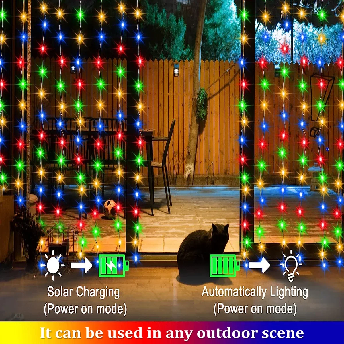 1pc Solar Curtain String Lights Outdoor Fairy Lights Solar Powered Twinkle String Lights 8 Modes For Home Garden Patio Decor