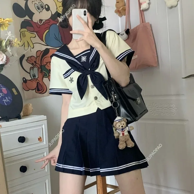 Japanese Embroidery New JK Uniform Ins Style Sailor Uniform College Style  Long-sleeved College Style Pleated Skirt Suit Youth