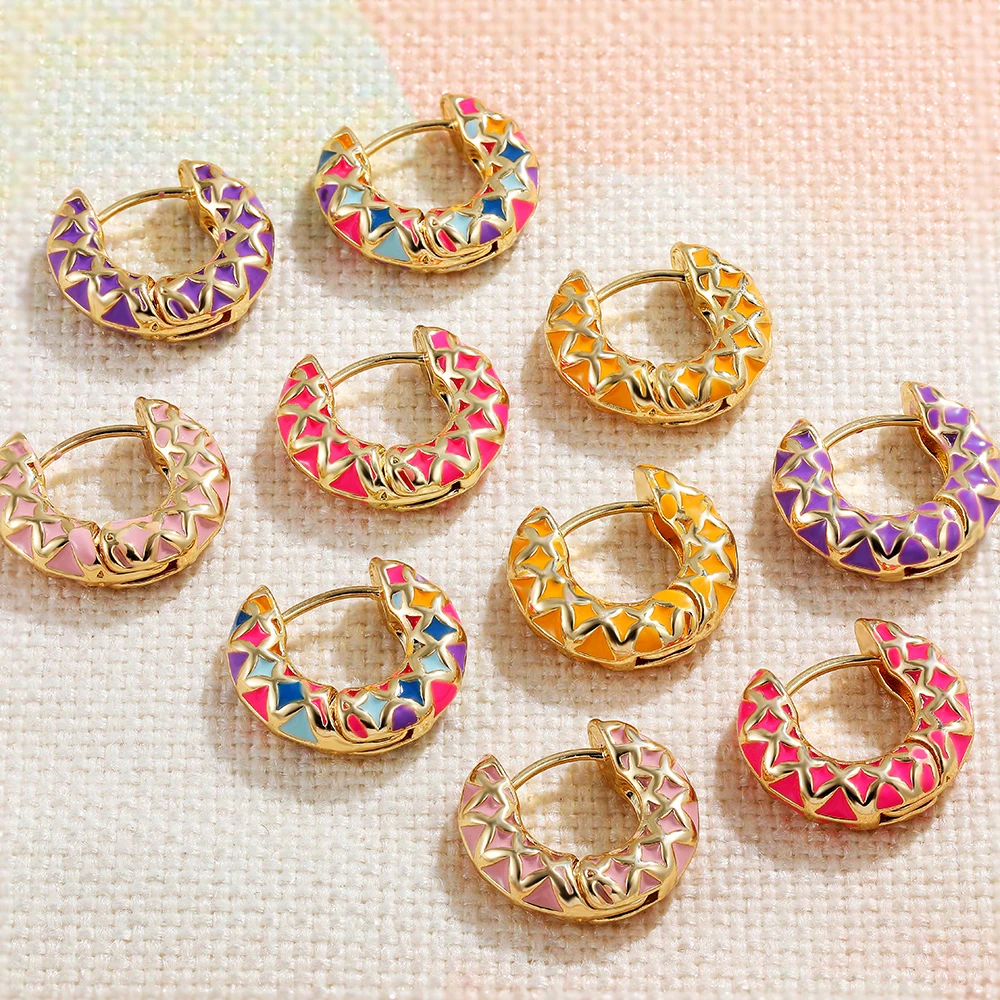 Fashion Colorful Enamel Chunky Round Hoop Earrings for Women Stainless Geometric Ear Buckle Huggies Earring Party Gift Jewelry