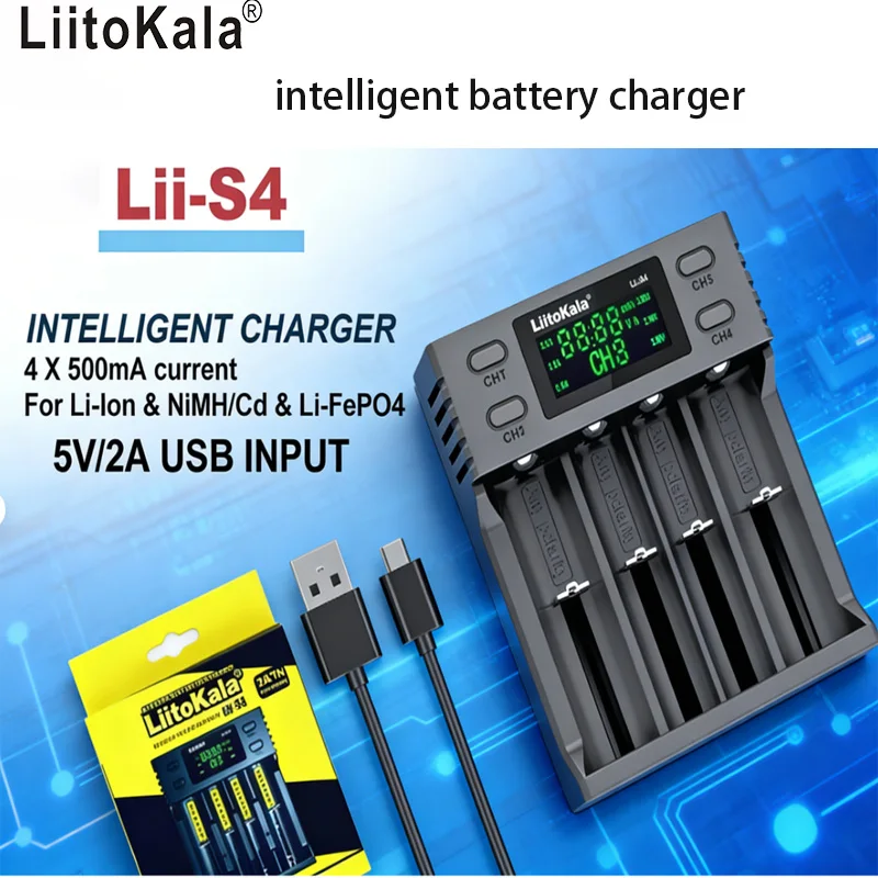 Liitokala S4 4 Slot Battery Charger 18650 26650 21700 AA AAA Lithium Battery Nickel Hydrogen
