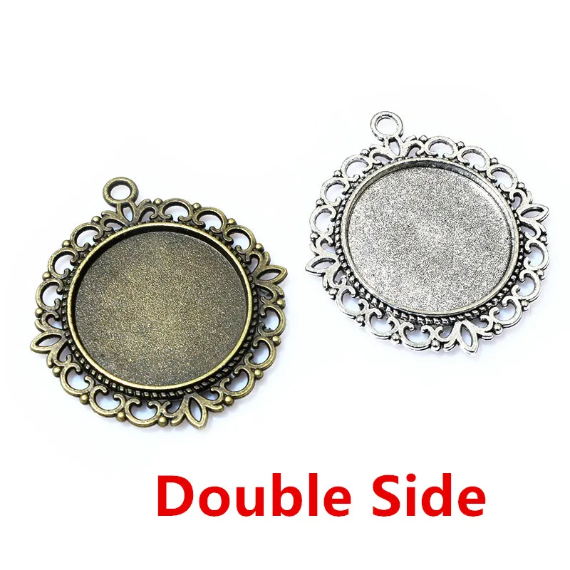 5pcs Double Side Fits 25mm Cabochon Pendant Blank Base Setting DIY Photo Bezel Tray Cameo Jewelry Making Accessories Findings