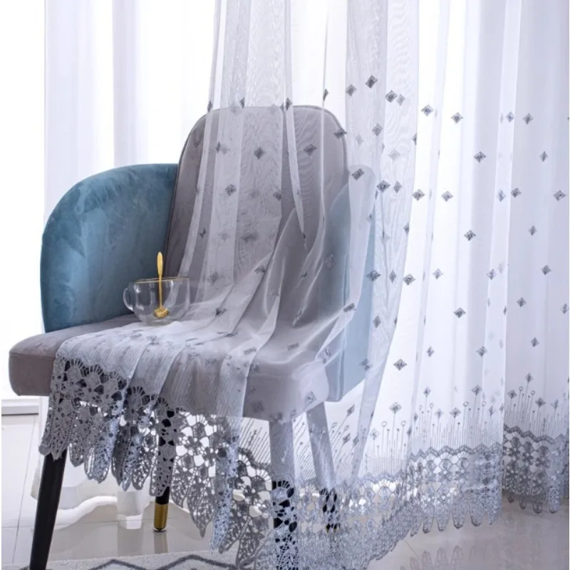 Light Luxury Diamond Water Soluble Embroidery Exquisite Embroidery Gauze Curtain Living Room Bedroom Balcony Curtain