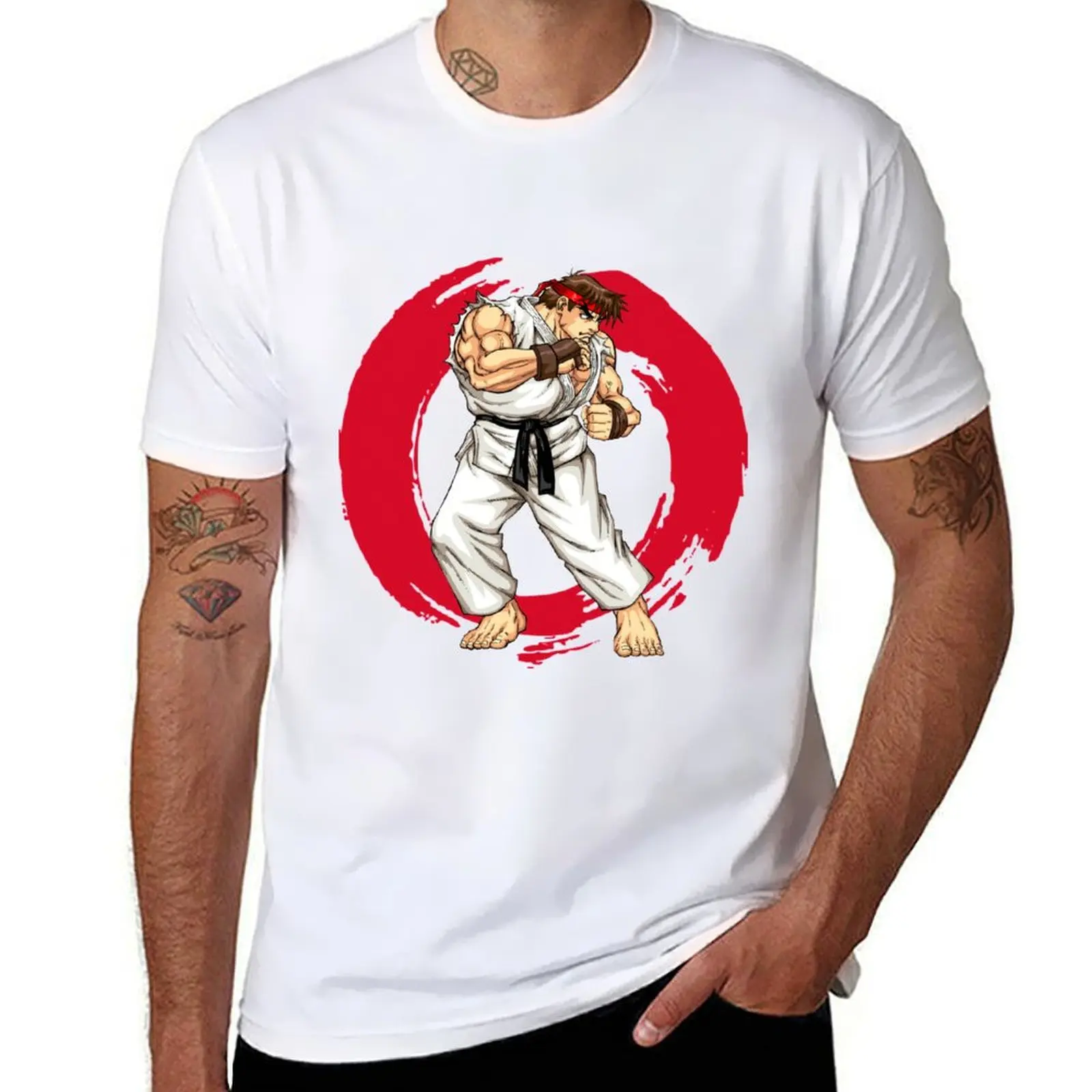 Ryu from Street Fighter T-Shirt Anime t-shirt T-shirts man blue lock mens t shirt graphic