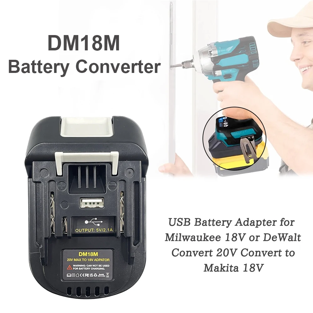 

Dm18M литий-ионный адаптер для зарядного устройства, преобразование аккумулятора 20 В на 18 В для Milwaukee M18 Makita Bl1830 Bl1850, высокое качество