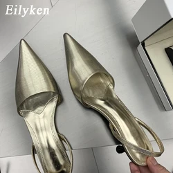 Eilyken moda srebrne kobiety pompy sandały Sexy Pointed Toe Slingback ślubne wysokie obcasy na imprezę muły buty Zapatos De Mujer