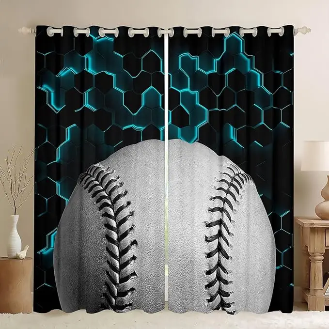 

Boys Soccer Thin Curtain Soccer Curtain Blue Glowing Honeycomb Curtain Modern Curtain Geometric Plaid Curtain for Children Teens