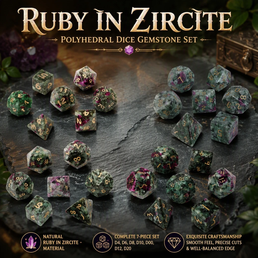 Spot Goods Natural Ruby in Zircite Polyhedral DND RPG Stone Dice Ornaments Jewelry Accept Custom Font Symbol Pattern Logo