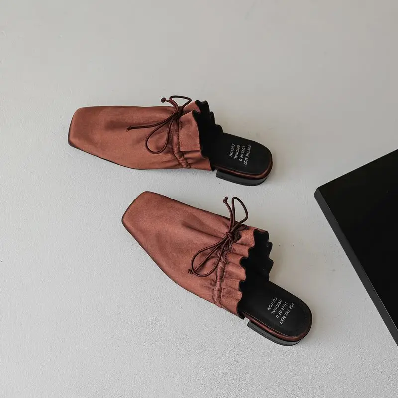 MORAZORA 2024 New Real Leather Women Mules Slip On Square Toe Handmade Retro Ladies Flat Slippers Summer Casual Street Shoes