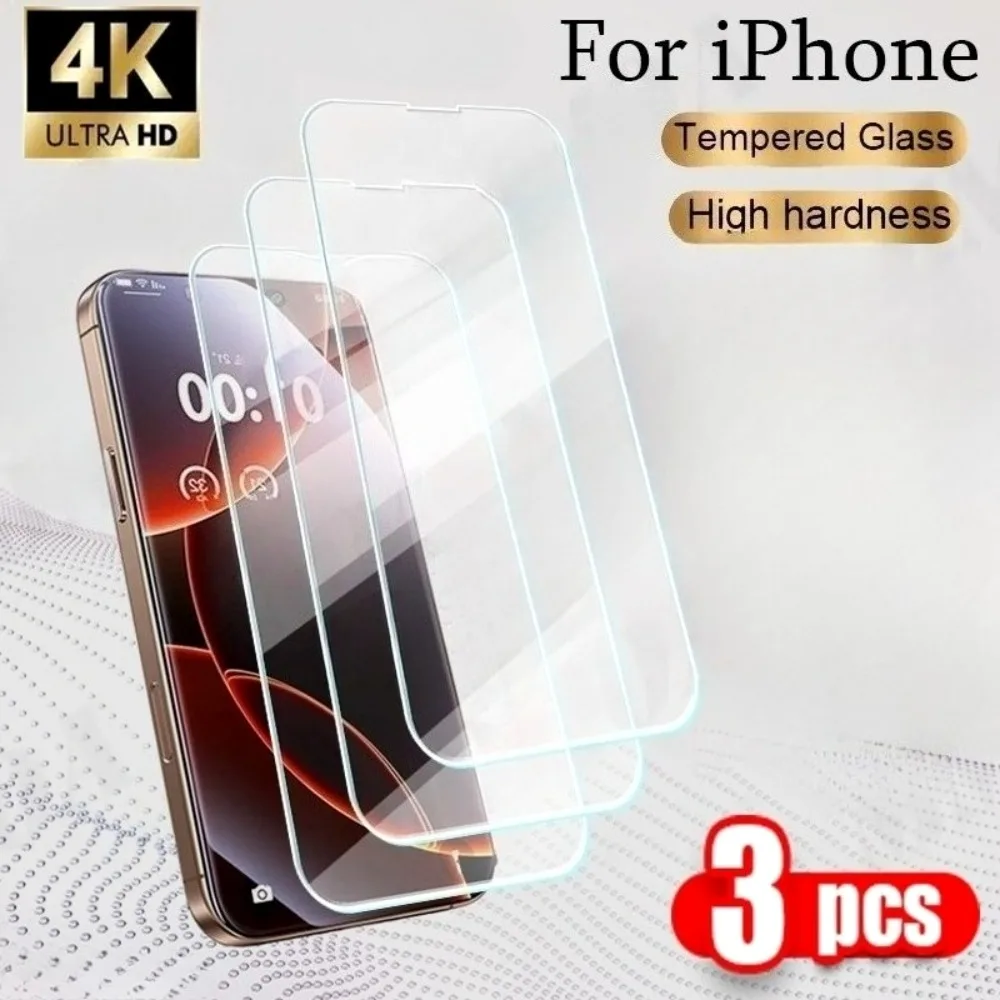 3 Stück ultraklares gehärtetes Glas für iPhone 17 16 15 14 Pro Max 15 14 Plus 13 12 Pro 16e 17 Air XR XS Full Cover Displayschutzfolie