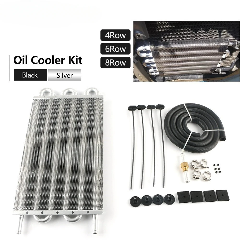 4 Row 6 Row 8 Row Universal Aluminum Remote Transmission Oil Cooler Auto-Manual Radiator Converter Kit TOC-1001