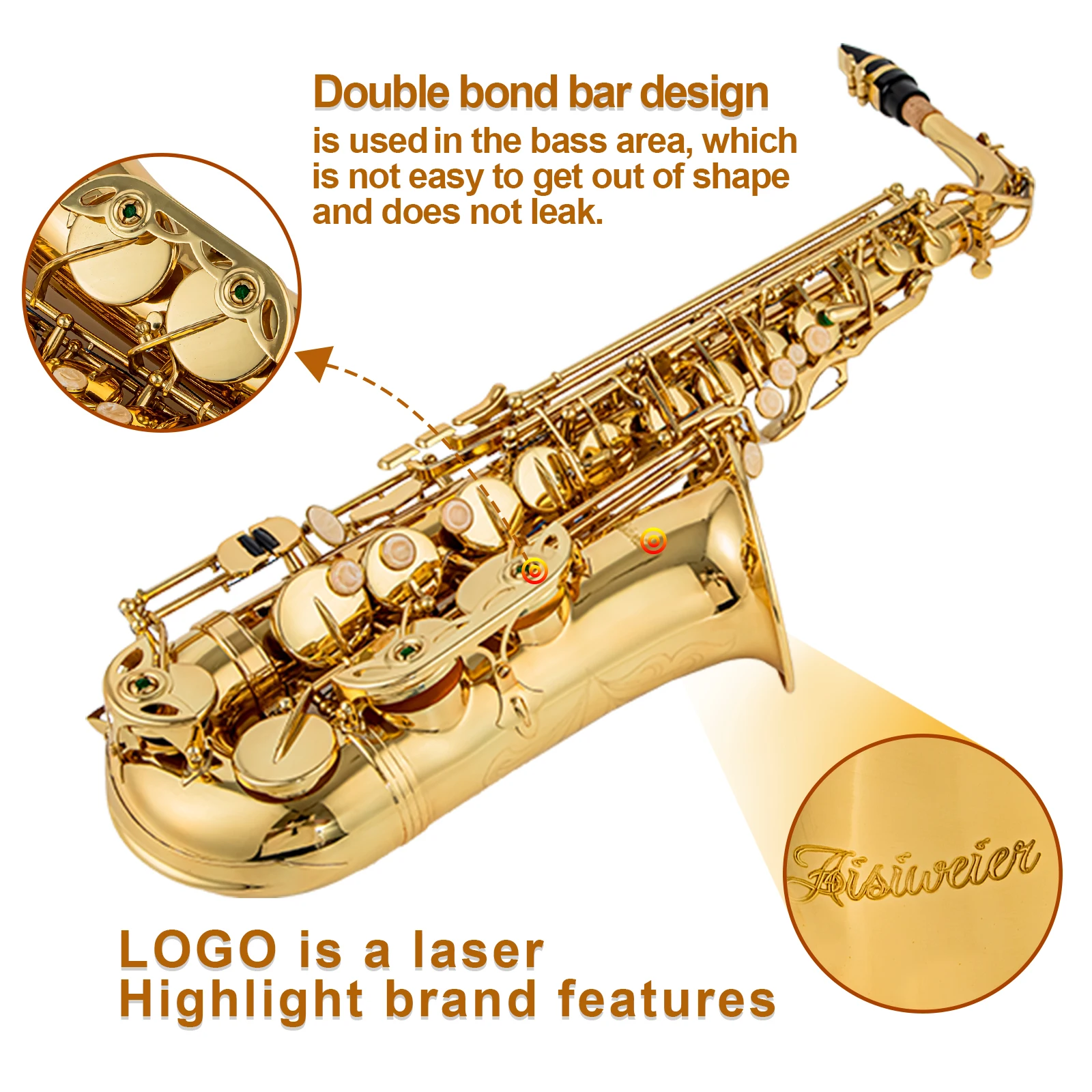 High Quality Eb Alto Saxophone Brass Lacquered Gold E Flat Sax Musical Woodwind Instrument With Case Mouthpiece Accessories