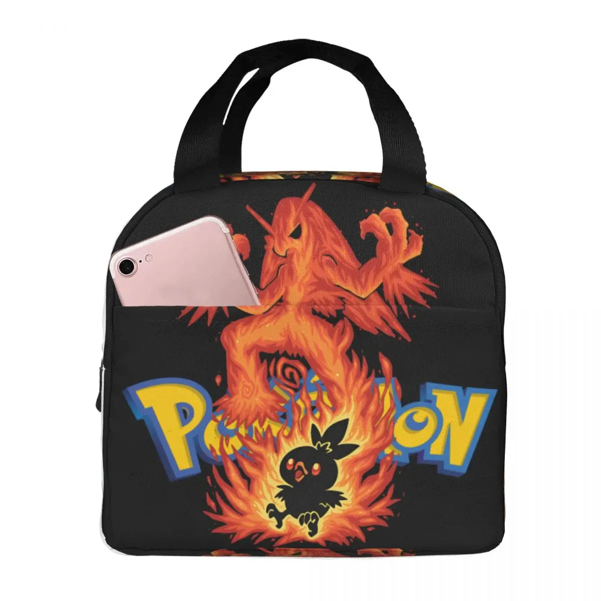 Weekend Picnic Silhouette Fire Chick Evolution Large Capacity Beverage Pokemon Lunch Bag Girl Kid Hand Bag