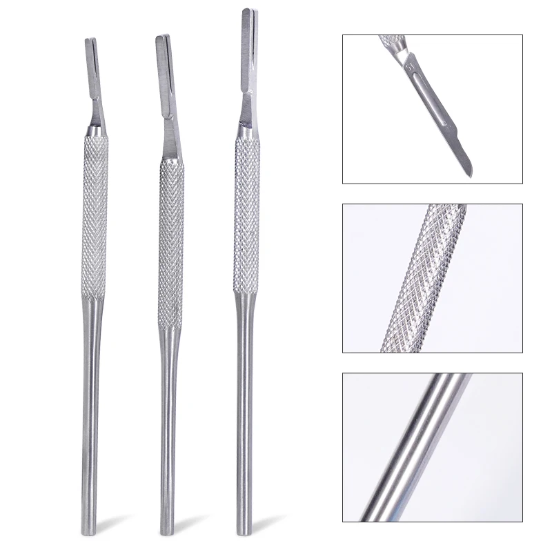 Dental Surgery Handle Stainless Steel Scalpel Blades Round Non Slip Handle Curved/Straight Tips Operation Knife Handle