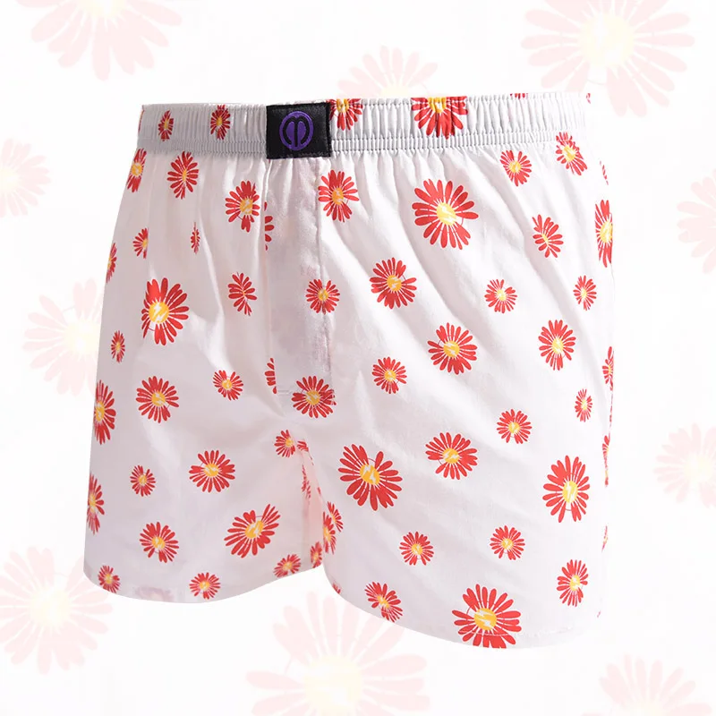 Pure Cotton Panties Unique Red Chrysanthemum For Men And Women Pattern Comfortable Breathable Shorts For Home Leisure