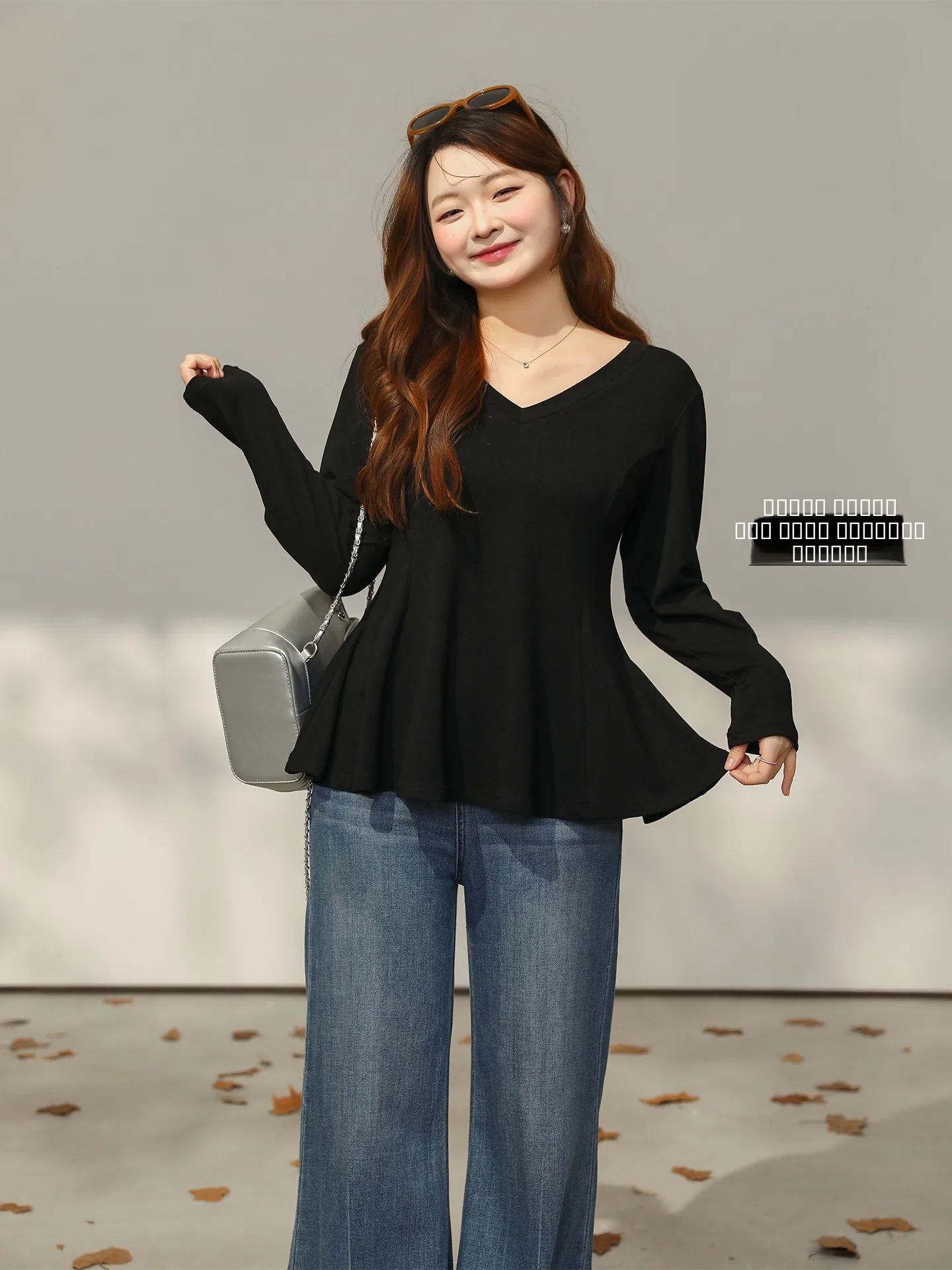 

plus Size Women's Casual Pure Color T-irt Spring 2026 High Waist Gathered Waist Loose Hem V-Ne Long Sve Urban Leisure