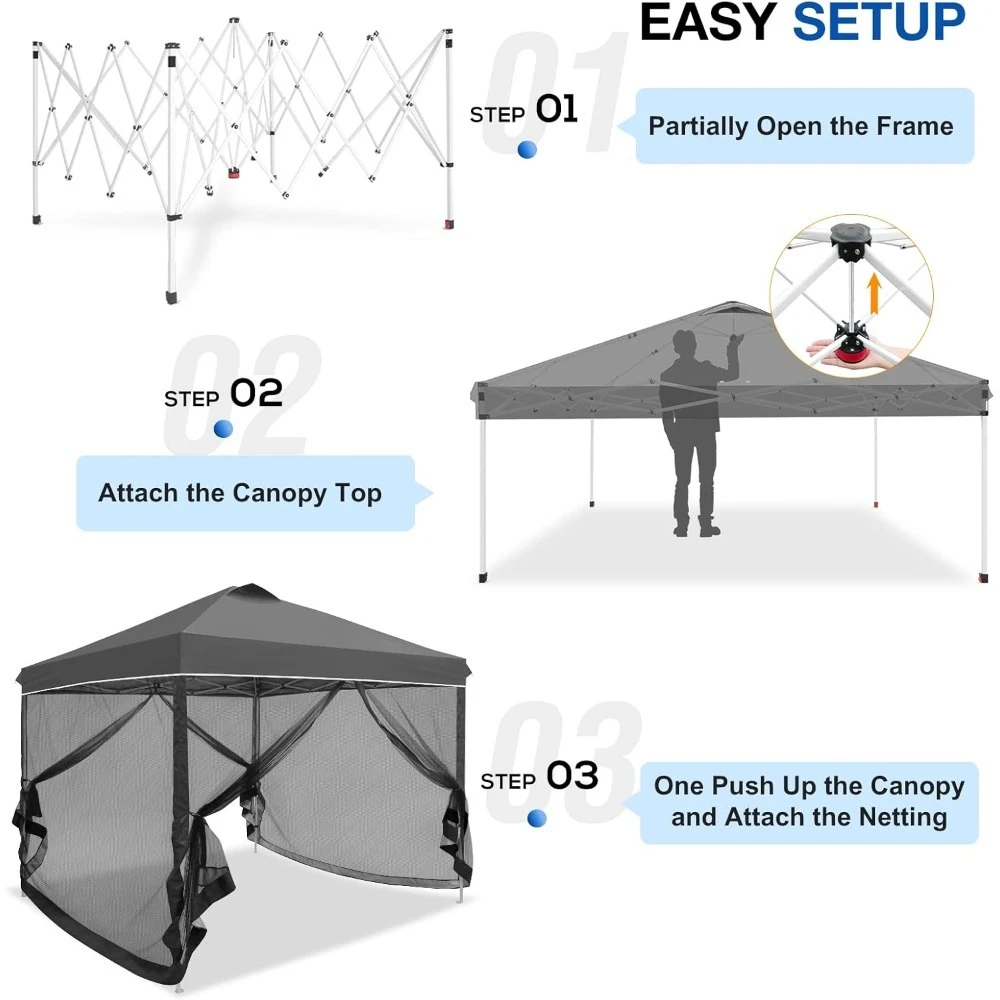 مظلة خارجية سهلة المنبثقة مقاس 10 × 10 مع شبكة، وخيمة حفلات شاشة فورية مع جدران جانبية شبكية #2