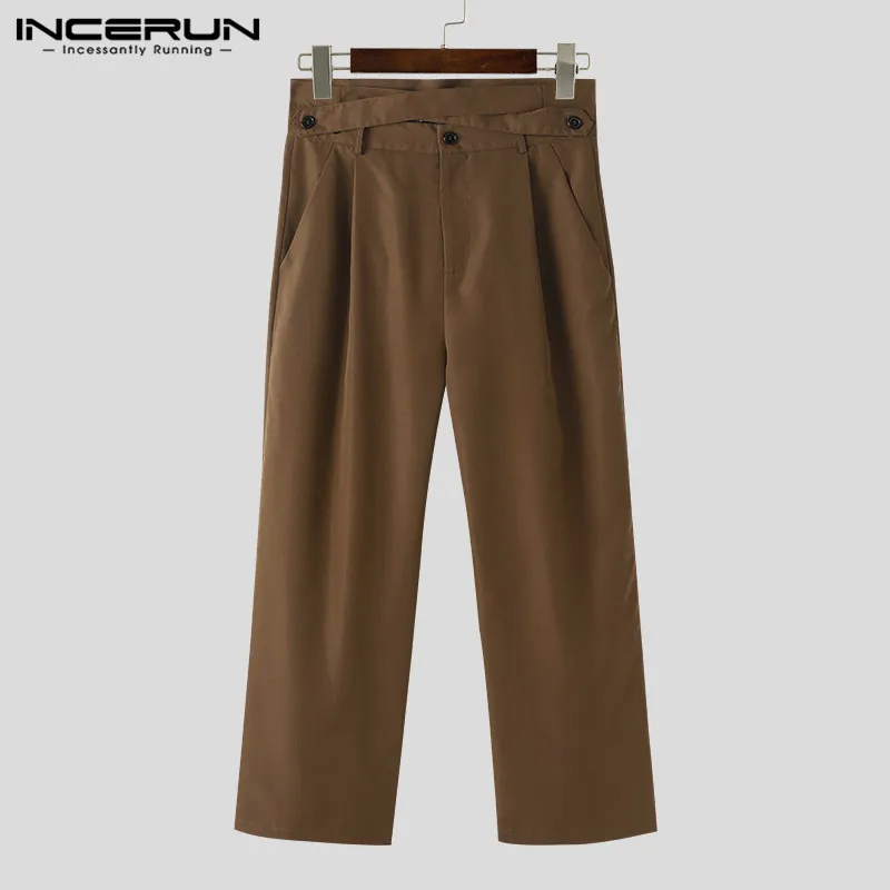 INCERUN 2024 stile coreano nuovi uomini Pantalons tempo libero vita Crossover Design pantaloni lunghi eleganti pantaloni maschili gamba dritta S-5XL