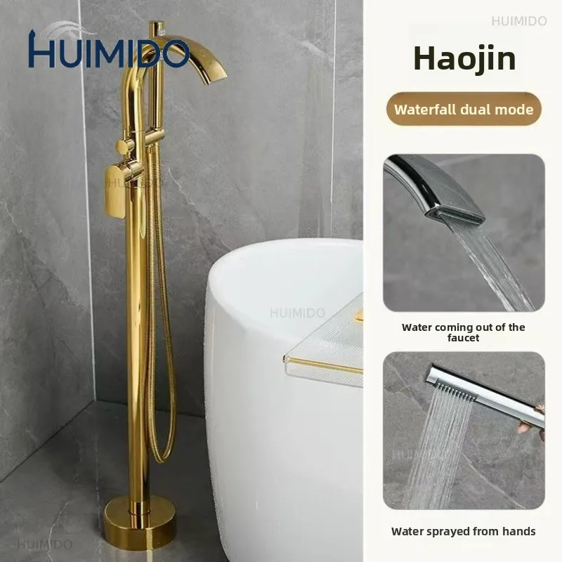 Floor Standing Brass Bathtub Shower Mixer Tap Set with Handheld Showerhead Hot Cold Water