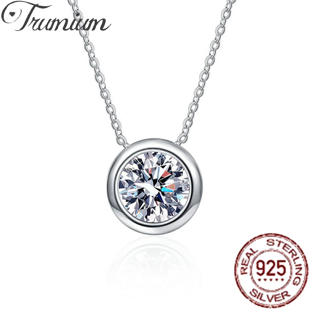 

Trumium 1CT Shinning Zirconia Nacklaces for Women 43cm 925 Sterling Silver Chain Brilliant Cutting Round Pendant Fine Jewelry