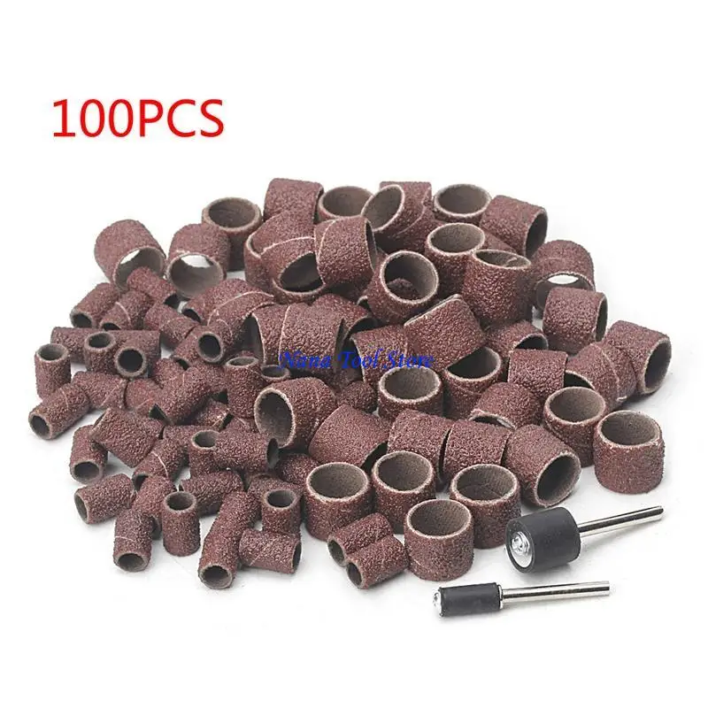 

31GJ 100 Pcs and 1/4" Sanding Band Sleeves Drum Sandpaper Rubber 2 Mandrels