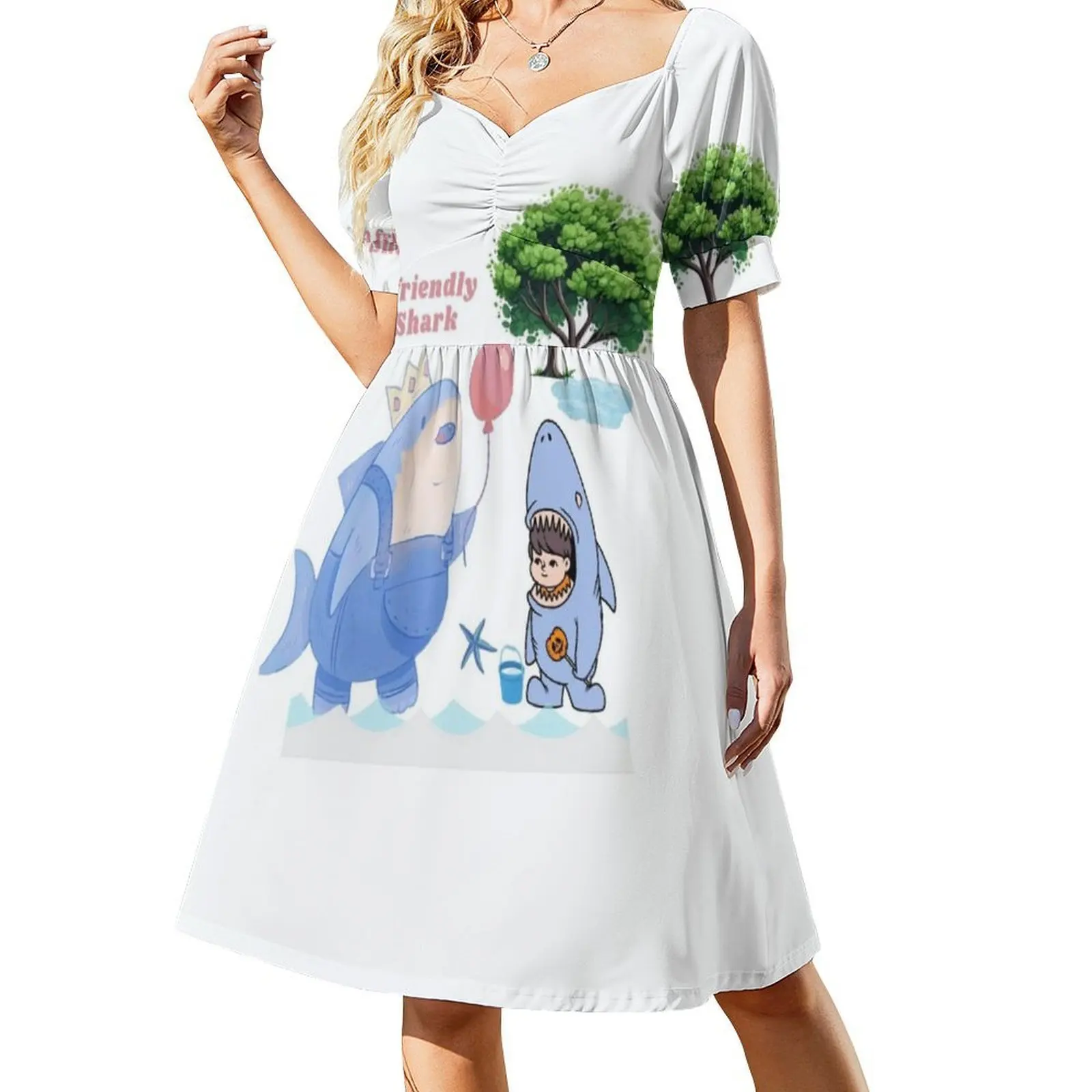 فستان حفلات أنيق للسيدات من Shark فستان على شكل حرف A مع خيارات قصيرة/طويلة/بدون أكمام صديقة لسمك القرش Shark Boy Blue Water