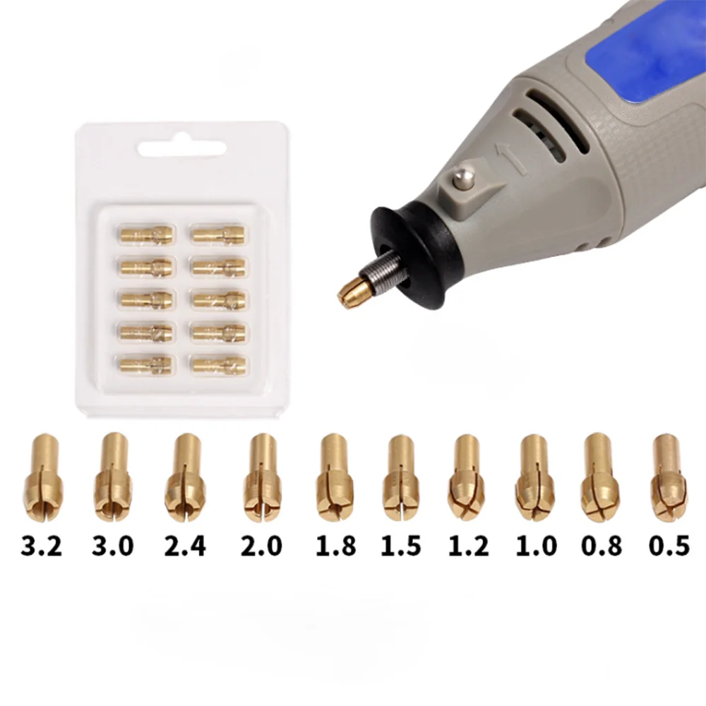 10Pcs/set Drill Chucks Adapter 0.5mm-3.2mm Mini Drill Chucks For Dremel Chuck Adapter Micro Collet Brass For Power Rotary Tool