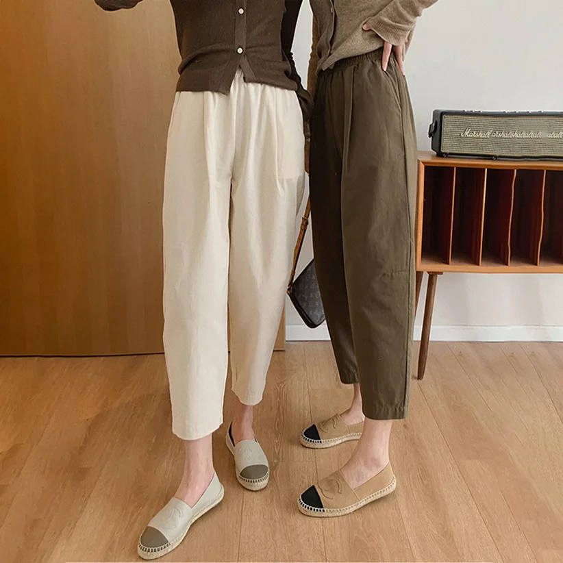 

Повседневные хлопковые брюки прямого кроя для женщин, с высокой талией, на резинке, в стиле Harlan, осенне-зимние, маленькие размеры, утягивающие, универсальные