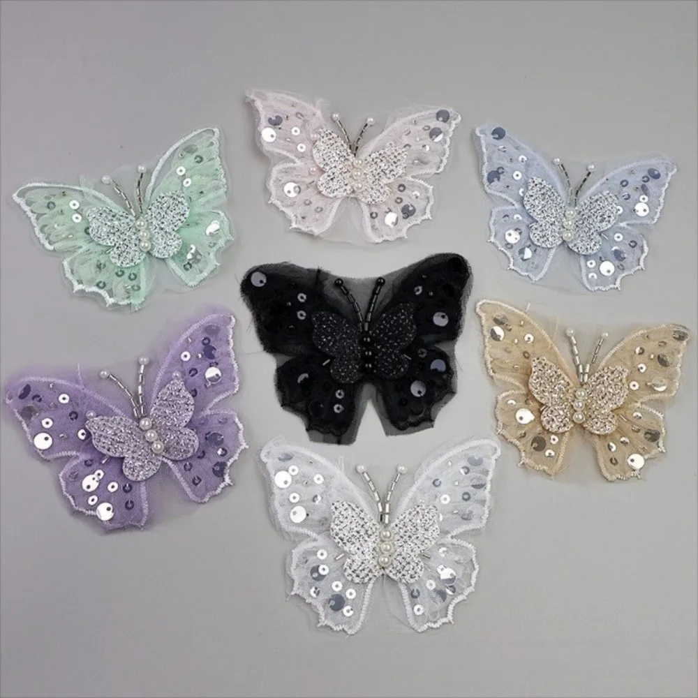 New Double-Layered Sequins Butterfly Applique Hand-Sewn Lustrous Embroidered Patches Gold-Sprayed DIY Clothes Embellishment