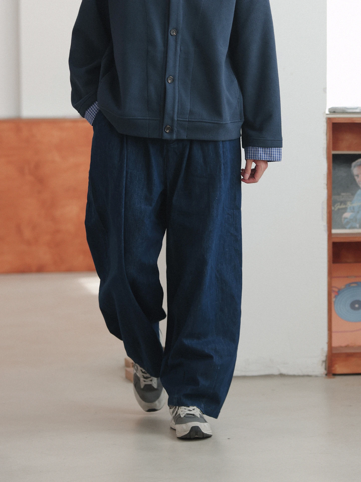 

Noears Vintage Japanese Sle Loose Fit Blue Jeans Elastic Waist Casual Straight Leg Long Pants for Youth Spring Autumn Waed