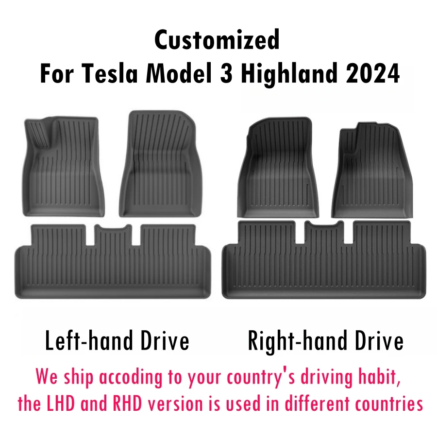 For Tesla Model 3 Highland 2024 Floor Mats LHD RHD Protective Pads Waterproof TPE Front and Rear Trunk Mat Car Liners Interior