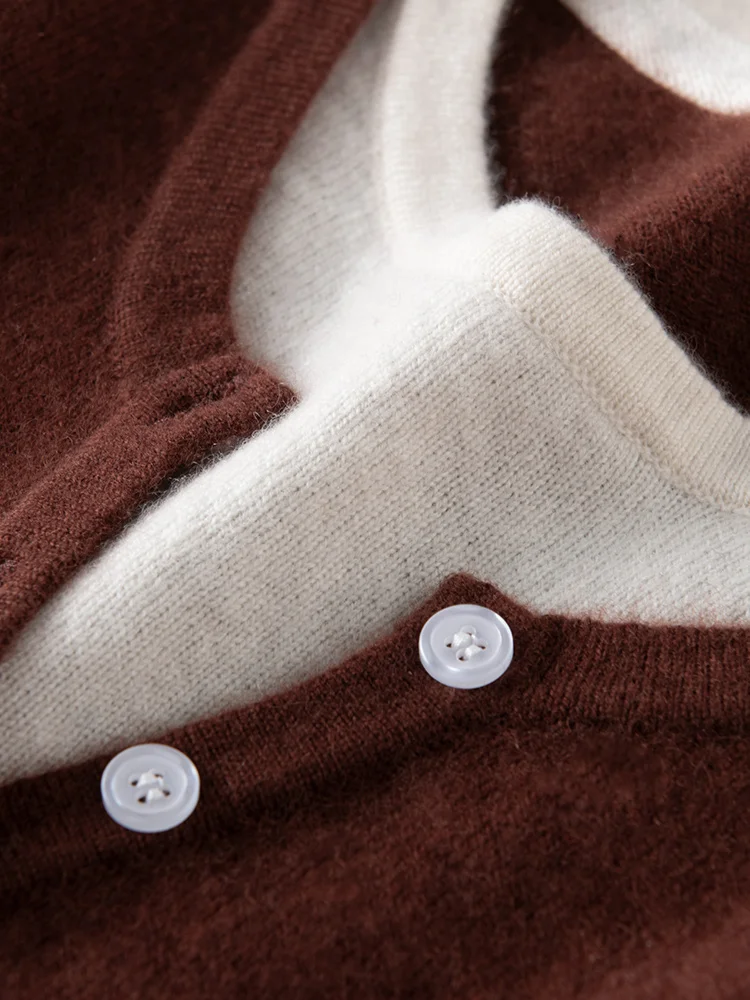 

CHICUU Women's 100% Cashmere Knit Sweater O-neck Buttons Collar Pullover Basic Soft Cashmere Knitwear Autumn Winter Tops