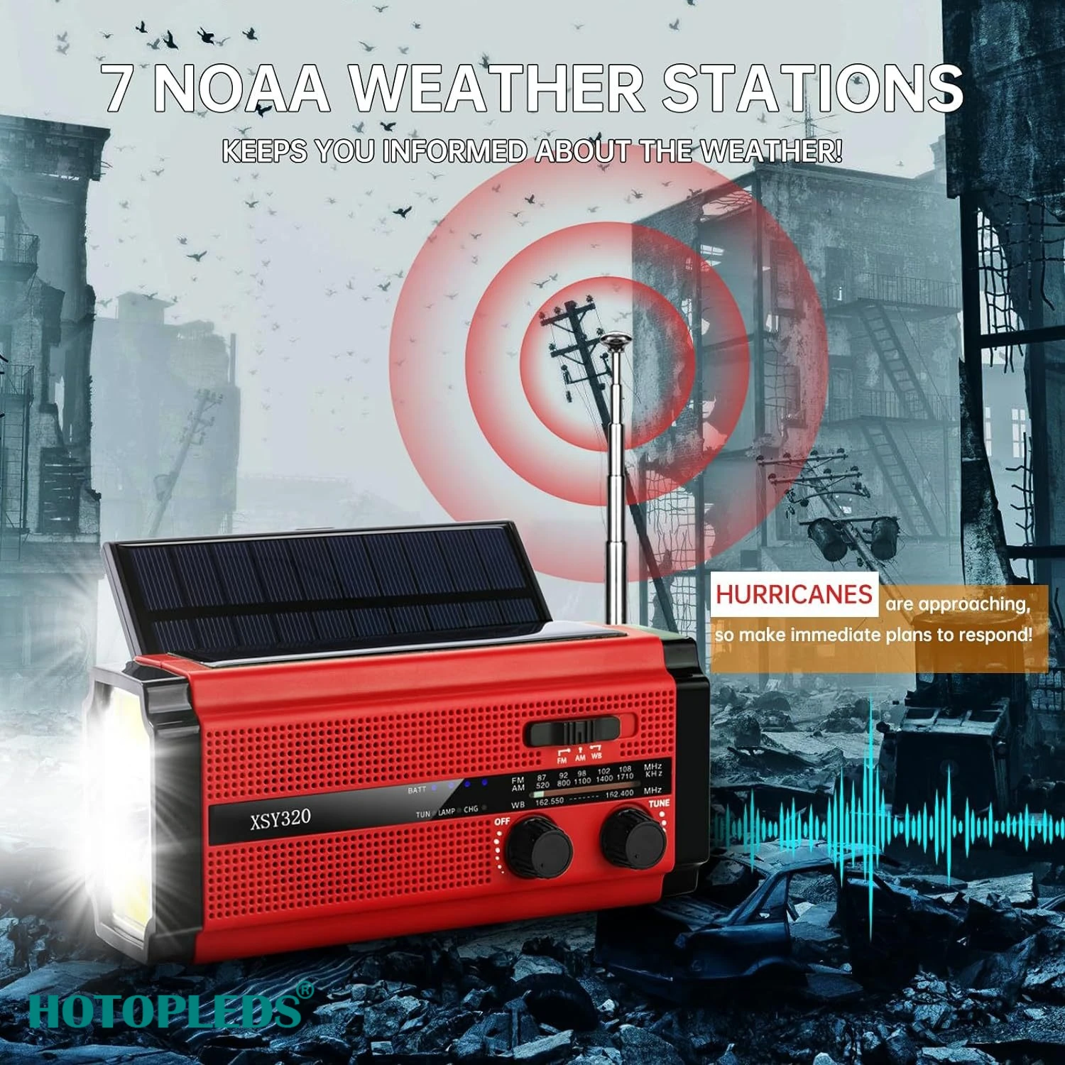 Woopker 5000mAh راديو FM XSY-320 راديو الطوارئ المحمول كرنك اليد راديو بالطاقة الشمسية AM/NOAA المحمولة LED SOS إنذار قوة البنك #4