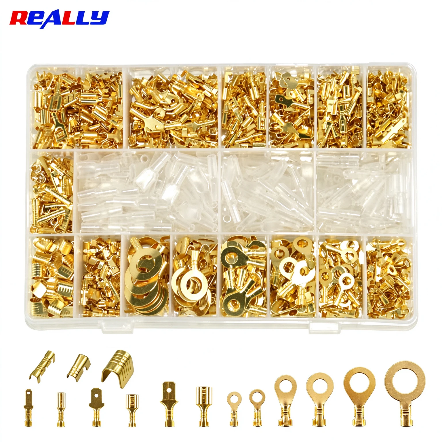 1450pcs 18 Types of Crimp Terminal Connector Gold Brass Car Speaker Electric Repair Home Appliances Wire Connectors Kit