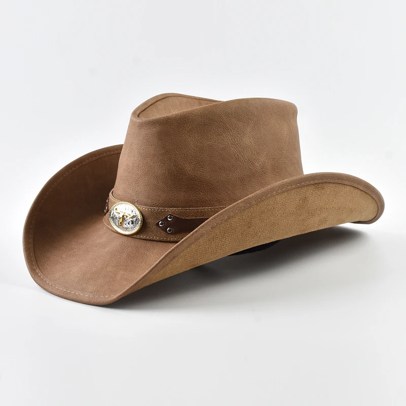 100% Leather Western Cowboy Hat for Men Wide Brim Gentleman Church Cowgirl Jazz Hats Pamama Windproof Rope Hat
