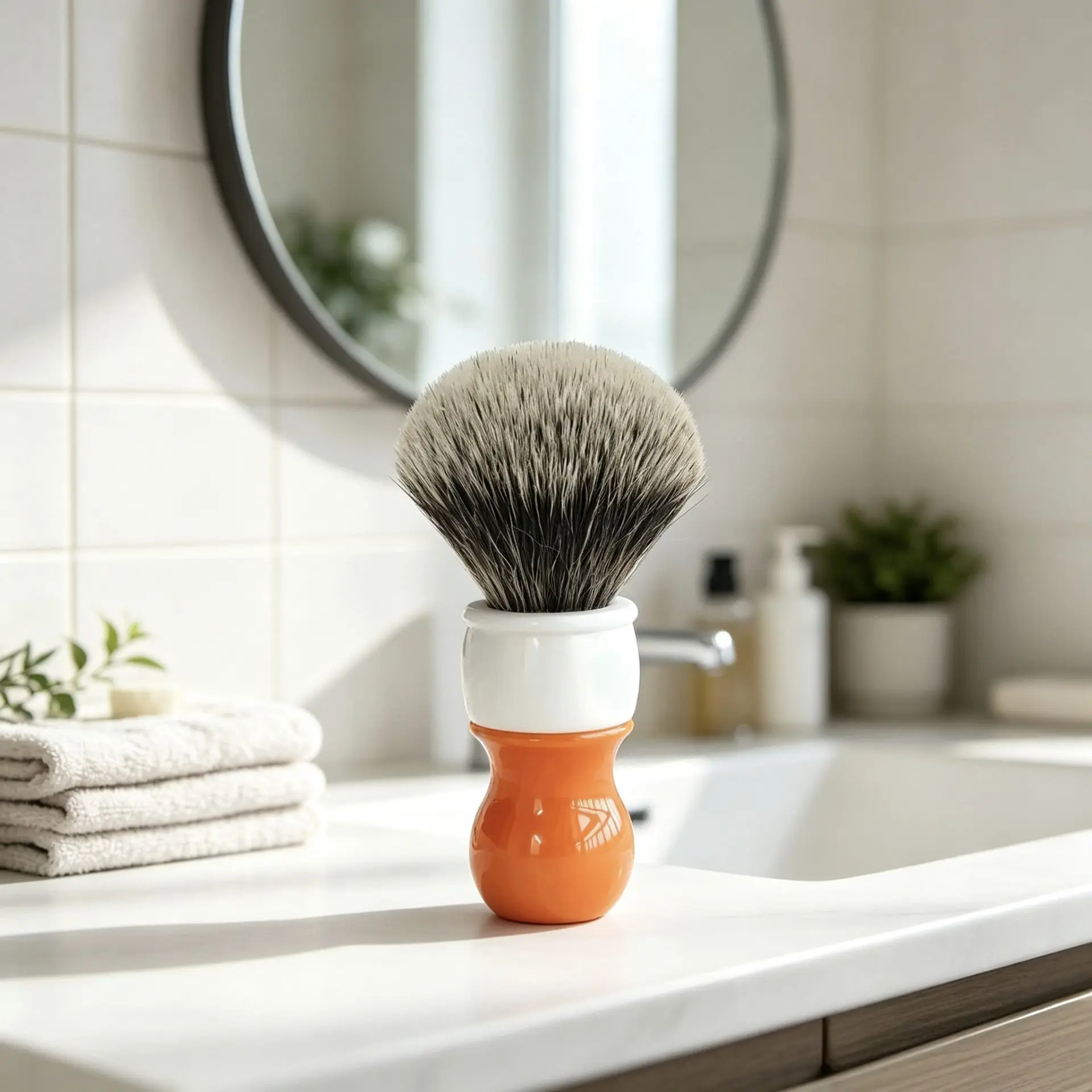 Dscosmetic 26mm Carrot Resin Handle Two Band Natural Hair and Synthetic Hair Mixed Knots Shaving Brush for Man Shave Wet Tools
