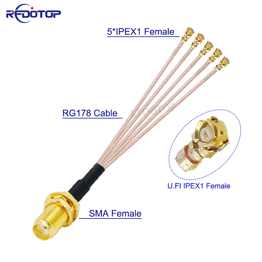 

1Pcs RG-178 SMA to Splitter SMA Female to 5 x U.fl 1 Female1 RG178 Cable WIFI Antenna Extension Jumper Pigtail 10CM-50CM