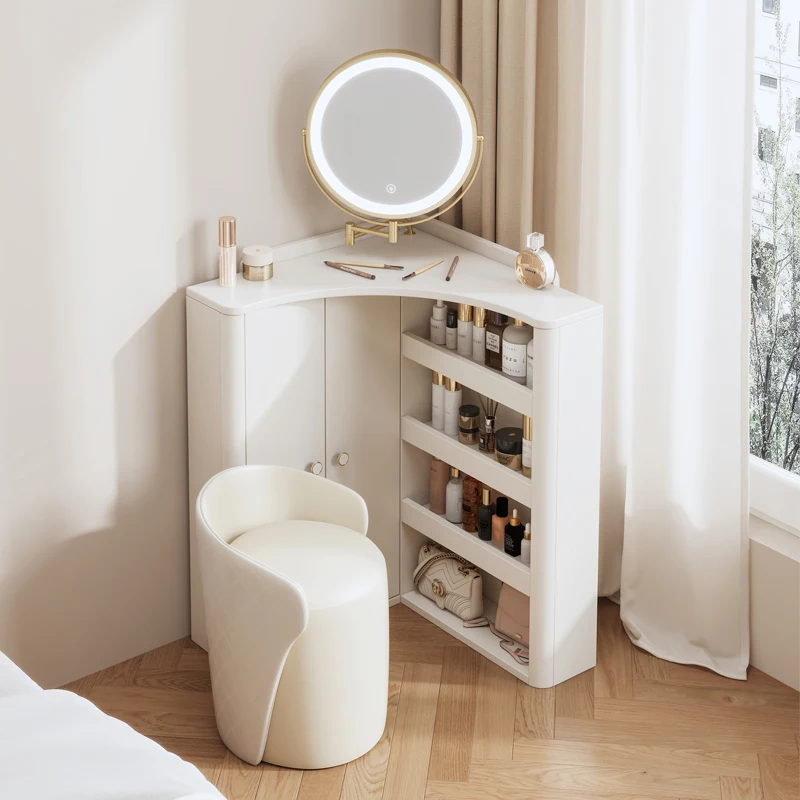 

Small Mirror Lights Vanity Table Wood Storage White Luxury Chair Makeup Dressers Girl Set Corner Coiffeuse De Chambre Furniture